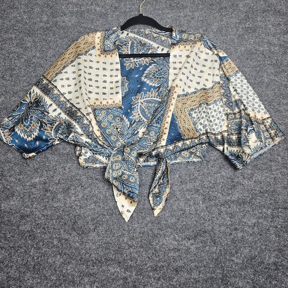 Shein Multicolored tie up Top With V Neck And Tie In Front Women’s Size M - Picture 5 of 6